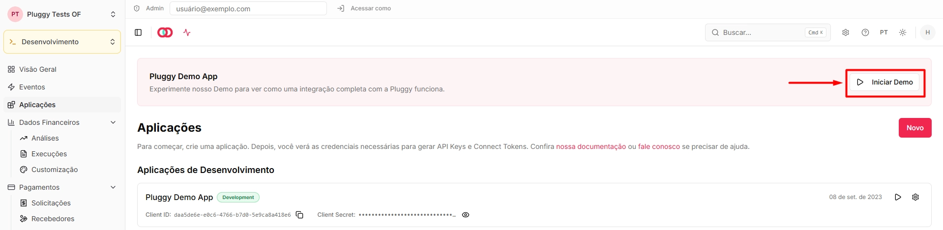 Demo integrada ao dashboard